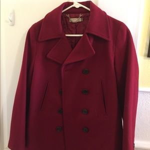 Red, wool, J-Crew coat.